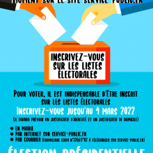 Votes aux élections 2022 : consignes d'inscription sur les listes électorales pour les nouveaux et futurs adultes.